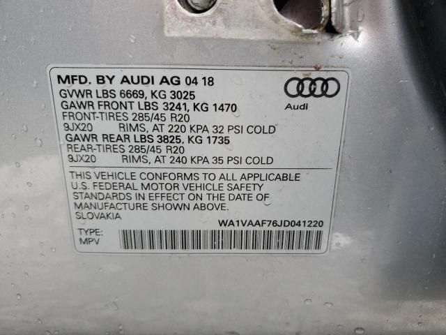 WA1VAAF76JD041220 - 2018 AUDI Q7 PRESTIGE ვერცხლისფერი ფოტო 13