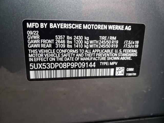 5UX53DP08P9P09144 - 2023 BMW X3 XDRIVE30I GRAY photo 12