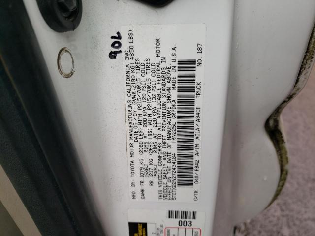 5TETX22N27Z434184 - 2007 TOYOTA TACOMA ACCESS CAB თეთრი ფოტო 12