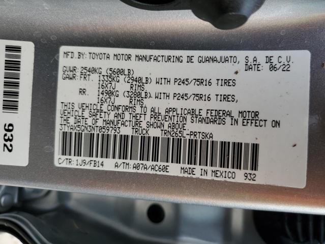 3TYAX5GN3NT059793 - 2022 TOYOTA TACOMA DOUBLE CAB 银色 照片 12