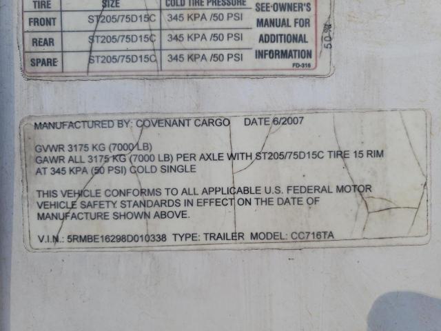 5RMBE16298D010338 - 2008 UTILITY TRAILER Ağ foto 10