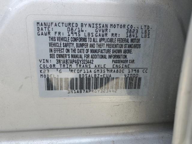 3N1AB7AP4GY323442 - 2016 NISSAN SENTRA S GRAY photo 12