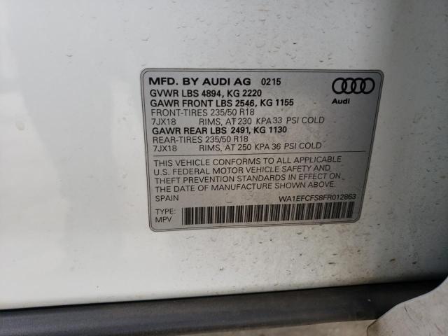 WA1EFCFS8FR012863 - 2015 AUDI Q3 PREMIUM PLUS WHITE photo 12