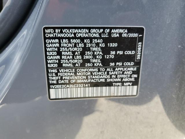 1V2EE2CA2LC232141 - 2020 VOLKSWAGEN ATLAS CROS SEL CHARCOAL photo 13