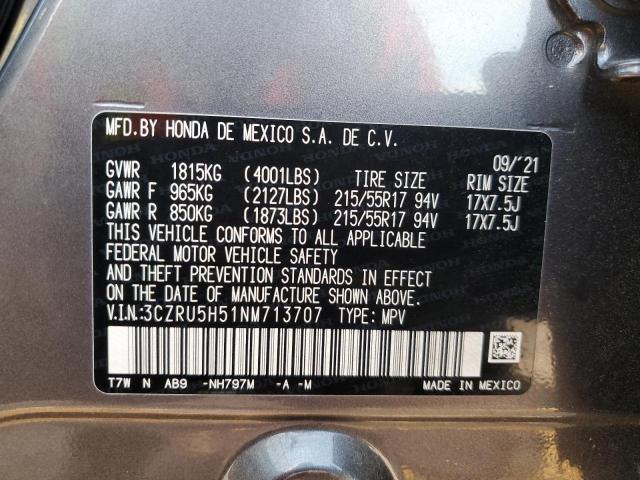 3CZRU5H51NM713707 - 2022 HONDA HR-V EX GRAY photo 12