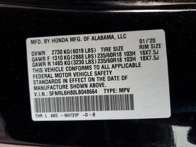 5FNRL6H80LB048664 - 2020 HONDA ODYSSEY TOURING BLACK photo 13