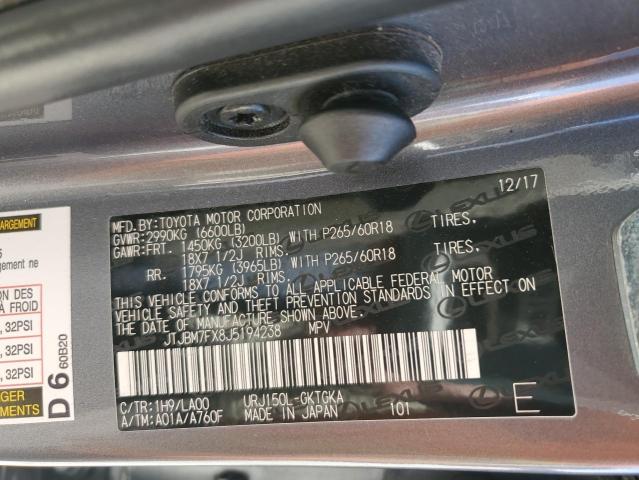 JTJBM7FX8J5194238 - 2018 LEXUS GX 460 SILVER photo 13