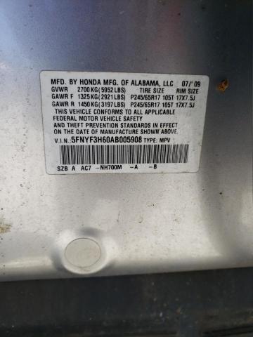 5FNYF3H60AB005908 - 2010 HONDA PILOT EXL SILVER photo 13