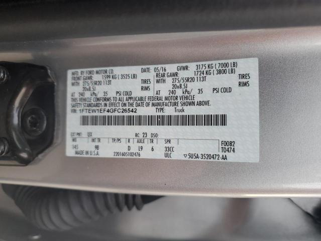 1FTEW1EF4GFC26542 - 2016 FORD F150 SUPERCREW SILVER photo 12