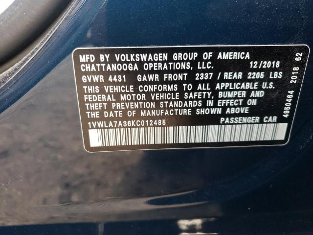 1VWLA7A36KC012485 - 2019 VOLKSWAGEN PASSAT WOLFSBURG BLUE photo 13