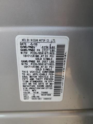 JN8AZ18W19W137150 - 2009 NISSAN MURANO S SILVER photo 13