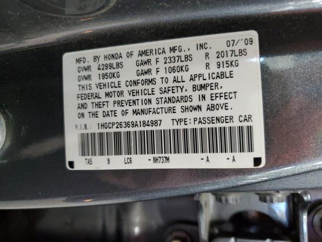 1HGCP26369A184987 - 2009 HONDA ACCORD LX GRAY photo 12