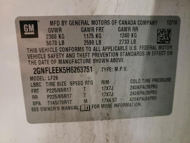 2GNFLEEK5H6263751 - 2017 CHEVROLET EQUINOX LS WHITE photo 14