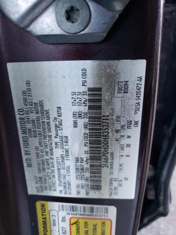 3FA6P0HD0HR353711 - 2017 FORD FUSION SE BURN photo 12