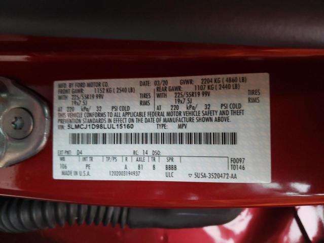 5LMCJ1D98LUL15160 - 2020 LINCOLN CORSAIR RED photo 13