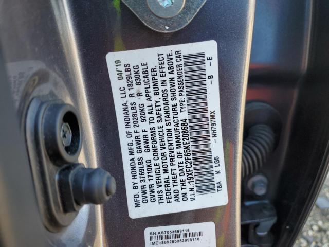 19XFC2F65KE208684 - 2019 HONDA CIVIC LX GRAY photo 12