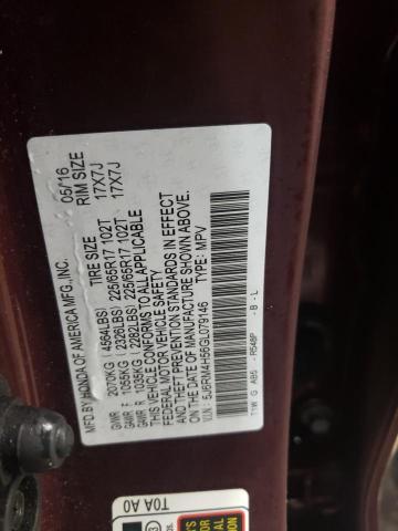 5J6RM4H56GL079146 - 2016 HONDA CR-V EX BURGUNDY photo 12