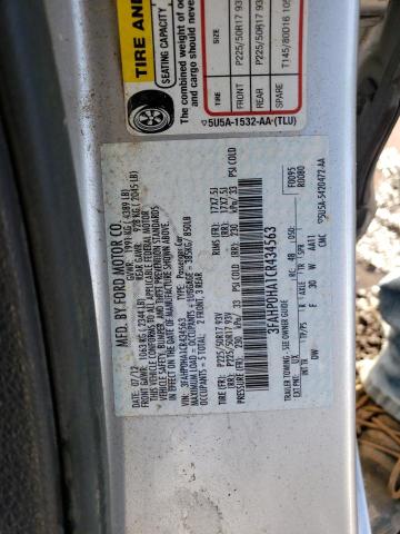 3FAHP0HA1CR434563 - 2012 FORD FUSION SE SILVER photo 12