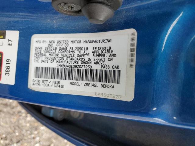 1NXBU40E09Z027250 - 2009 TOYOTA COROLLA BASE BLUE photo 12