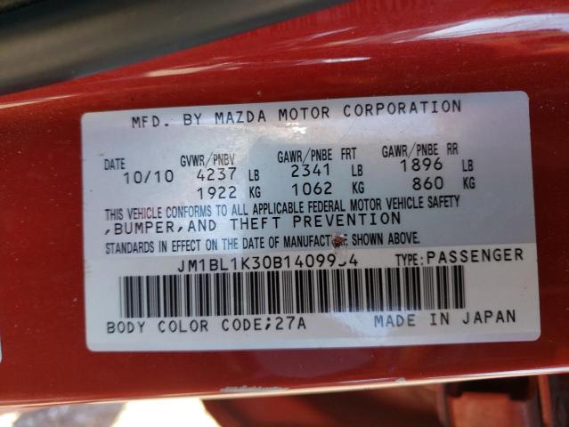 JM1BL1K30B1409934 - 2011 MAZDA SPEED 3 RED photo 12