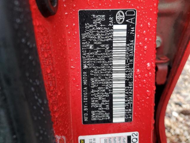 2T1KR32E75C499353 - 2005 TOYOTA COROLLA MA XR RED photo 12