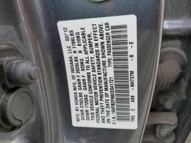19XFB2F96CE041721 - 2012 HONDA CIVIC EXL Boz foto 12