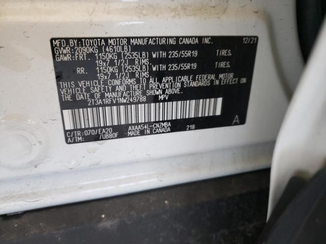 2T3A1RFV1NW249788 - 2022 TOYOTA RAV4 XLE PREMIUM WHITE photo 12