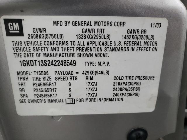 1GKDT13S242248549 - 2004 GMC ENVOY SILVER photo 14