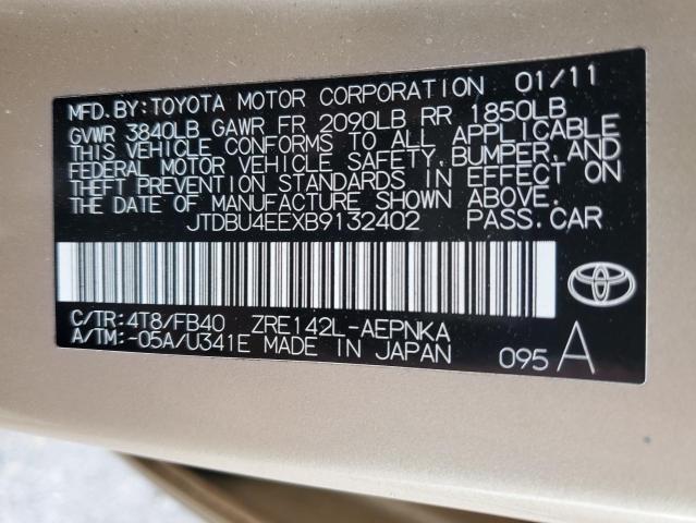 JTDBU4EEXB9132402 - 2011 TOYOTA COROLLA BASE GOLD photo 12