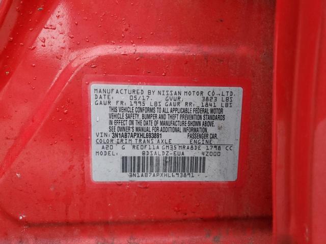 3N1AB7APXHL693891 - 2017 NISSAN SENTRA S RED photo 12