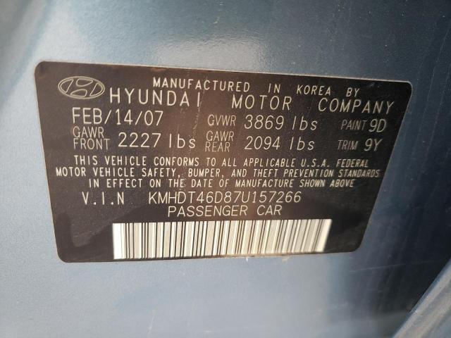 KMHDT46D87U157266 - 2007 HYUNDAI ELANTRA GL BLUE photo 13