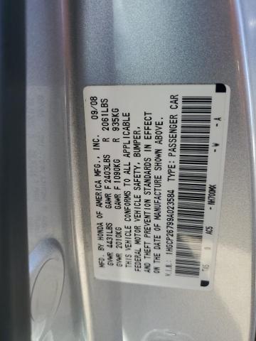 1HGCP26799A023584 - 2009 HONDA ACCORD EX SILVER photo 12