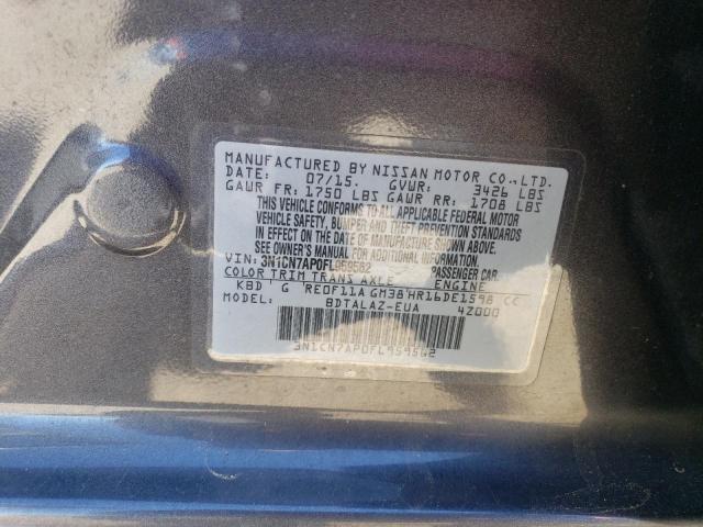 3N1CN7AP0FL959562 - 2015 NISSAN VERSA S GRAY photo 12