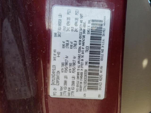 1D7HU18D03S303590 - 2003 DODGE RAM 1500 ST MAROON photo 12