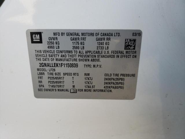 2GNALLEK1F1150839 - 2015 CHEVROLET EQUINOX L WHITE photo 13