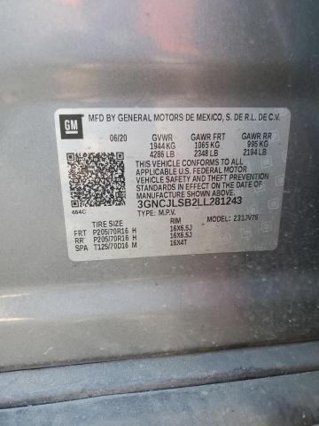 3GNCJLSB2LL281243 - 2020 CHEVROLET TRAX 1LT GRAY photo 13