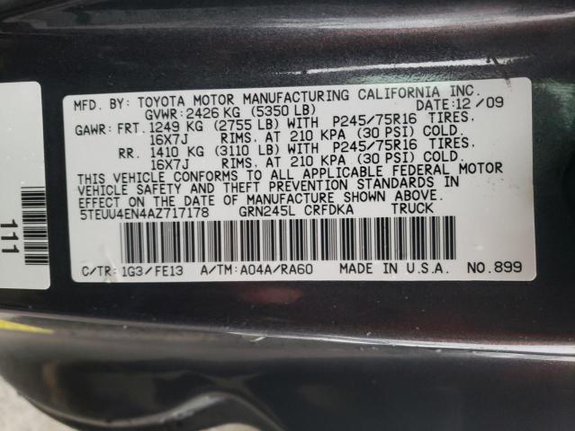 5TEUU4EN4AZ717178 - 2010 TOYOTA TACOMA ACCESS CAB ნაცრისფერი ფოტო 12