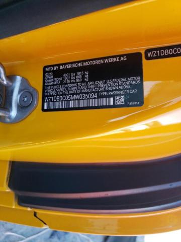 WZ1DB0C05MW035094 - 2021 TOYOTA SUPRA BASE YELLOW photo 12