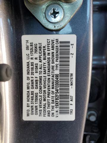 19XFB2F54FE000490 - 2015 HONDA CIVIC LX GRAY photo 12