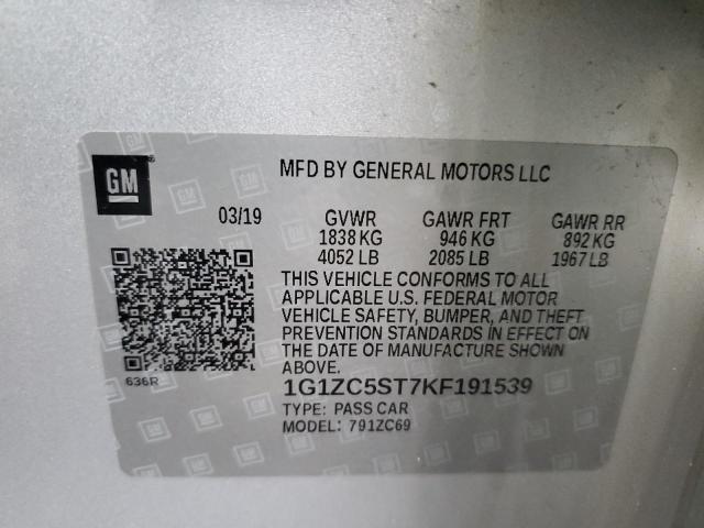 1G1ZC5ST7KF191539 - 2019 CHEVROLET MALIBU LS SILVER photo 12