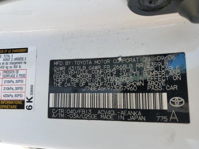 JTNBE46K973057960 - 2007 TOYOTA CAMRY CE WHITE photo 12