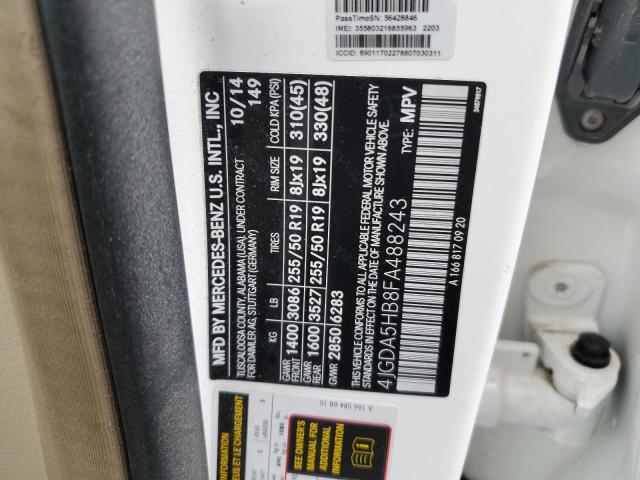 4JGDA5HB8FA488243 - 2015 MERCEDES-BENZ ML 350 4MATIC WHITE photo 13