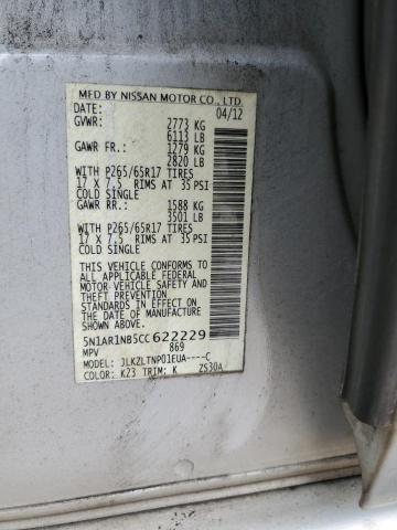 5N1AR1NB5CC622229 - 2012 NISSAN PATHFINDER S SILVER photo 14