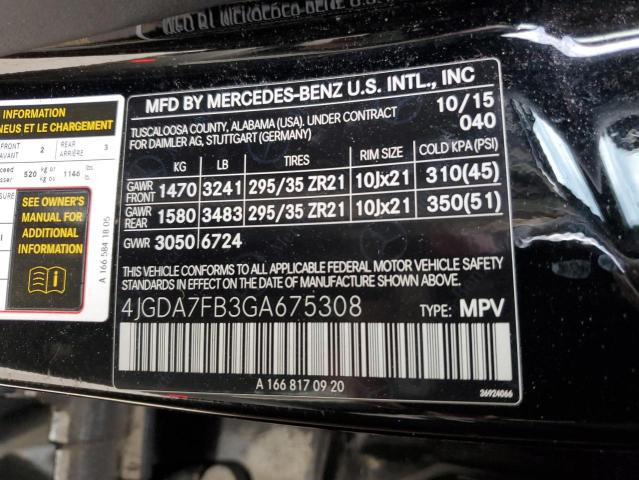 4JGDA7FB3GA675308 - 2016 MERCEDES-BENZ GLE 63 AMG-S 4MATIC BLACK photo 12