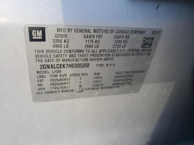 2GNALCEK7H6305268 - 2017 CHEVROLET EQUINOX LT SILVER photo 12