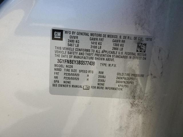 3GYFNBEY3BS577438 - 2011 CADILLAC SRX PERFORMANCE COLLECTION Күміс фото 12