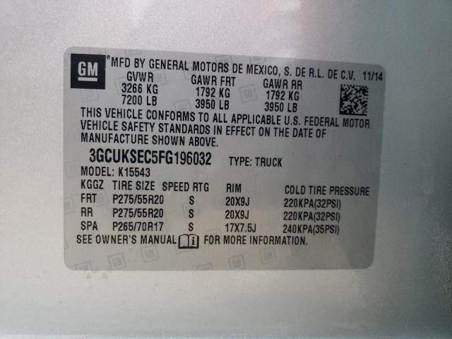 3GCUKSEC5FG196032 - 2015 CHEVROLET SILVERADO K1500 LTZ SILVER photo 12