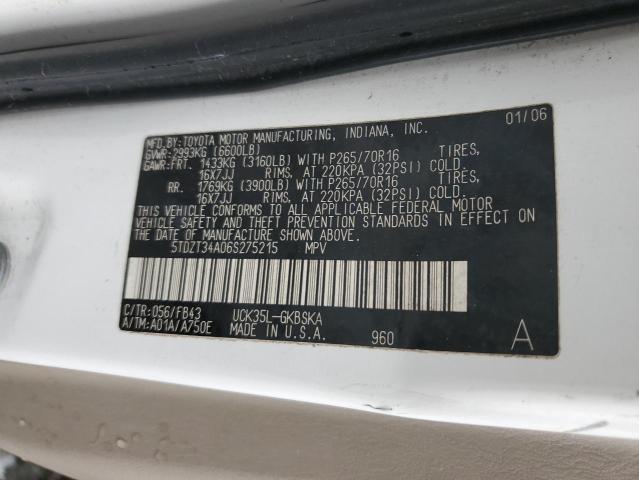 5TDZT34A06S275215 - 2006 TOYOTA SEQUOIA SR5 WHITE photo 13