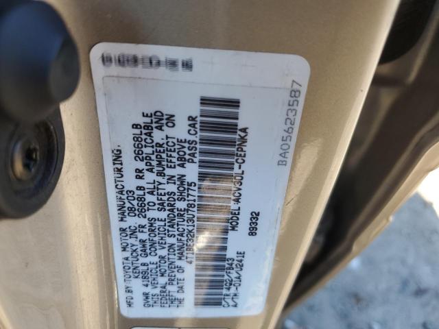 4T1BE32K13U781775 - 2003 TOYOTA CAMRY LE TAN photo 12