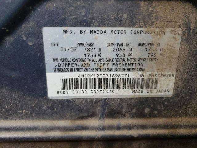 JM1BK12F071698771 - 2007 MAZDA 3 I BLUE photo 12